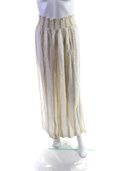 Ramy Brook Womens Metallic Striped Sequin Stretch Wide Leg Pants Gold Size S