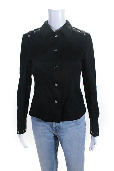 Escada Women's Collar Long Sleeves Button Up Jacket Black Size 36
