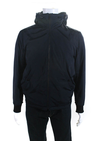 Theory Men's Hood Long Sleeves Full Zip Pockets Jacket Navy Blue Size M