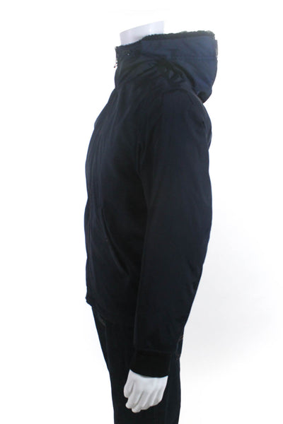 Theory Men's Hood Long Sleeves Full Zip Pockets Jacket Navy Blue Size M