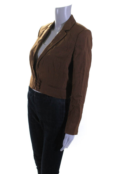 Intermix Womens Notched Lapel Long Sleeve Cropped Blazer Jacket Brown Size 4