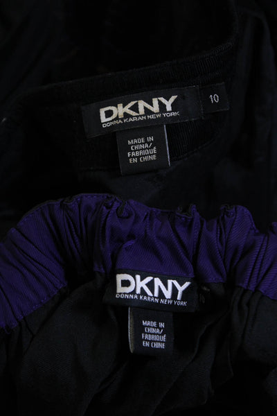 DKNY Womens Button Front Pinstriped Embroidered Skirt Suit Black Size 10