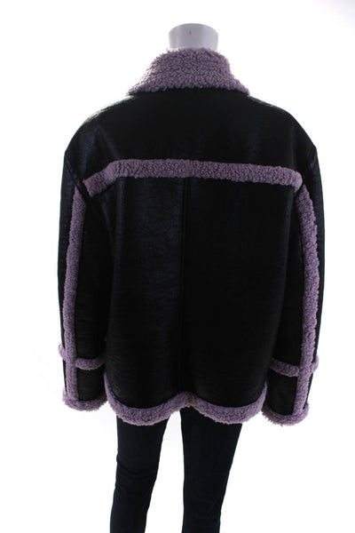 Stand Studio Womens Faux Shearling Double Breasted Coat Black Purple Size IT 42