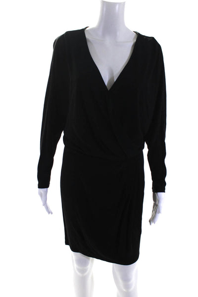 Haute Hippie Womens Solid Black V-Neck Long Sleeve Dolman Shift Dress Size M