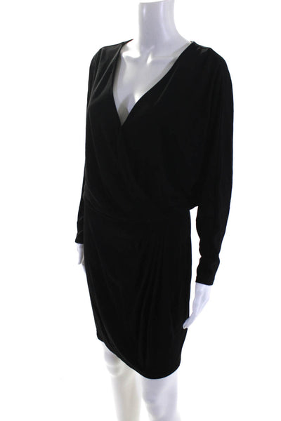 Haute Hippie Womens Solid Black V-Neck Long Sleeve Dolman Shift Dress Size M