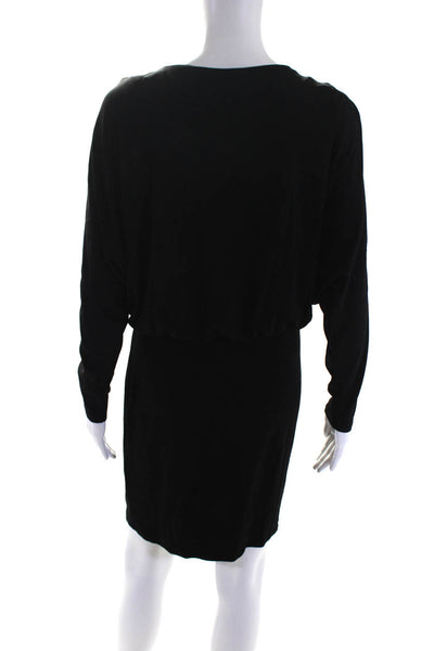 Haute Hippie Womens Solid Black V-Neck Long Sleeve Dolman Shift Dress Size M