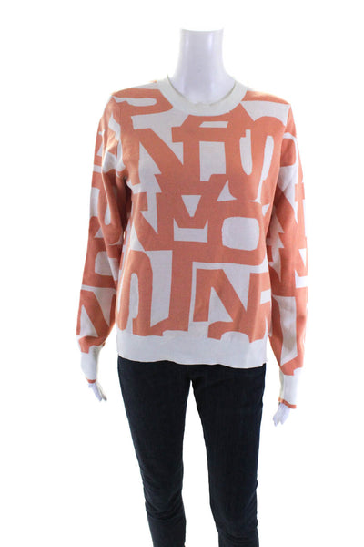 Sonia Rykiel Womens Cotton Graphic Print Pullover Sweater Top Orange Size XL