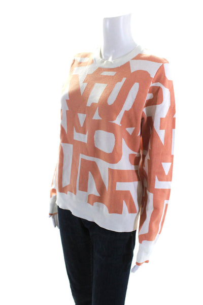 Sonia Rykiel Womens Cotton Graphic Print Pullover Sweater Top Orange Size XL