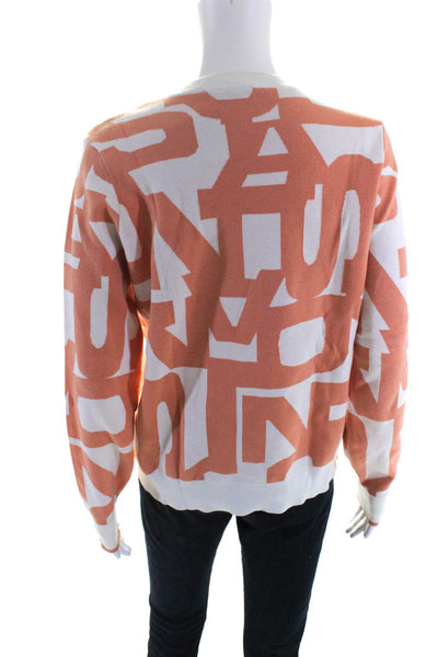 Sonia Rykiel Womens Cotton Graphic Print Pullover Sweater Top Orange Size XL