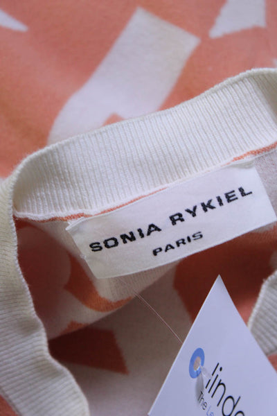 Sonia Rykiel Womens Cotton Graphic Print Pullover Sweater Top Orange Size XL