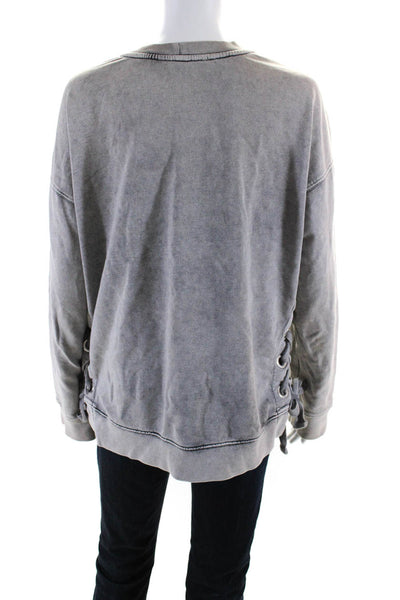 Allsaints Womens Lace Up Trim Oversized Crew Neck Sweater Gray Cotton Size Small
