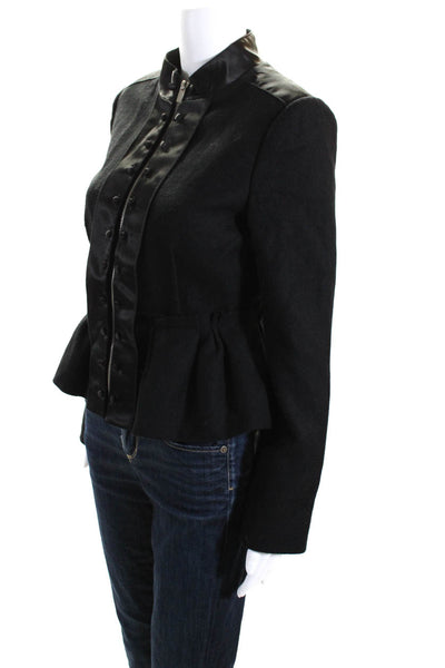 BCBGMAXAZRIA Womens Front Zip Satin Trim Wool Jacket Black Size Small