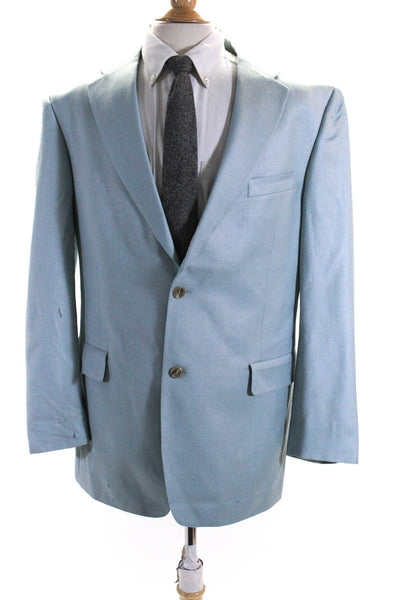 Roundtree & Yorke Mens Two Button Notched Lapel Blazer Jacket Blue Silk Size 42R
