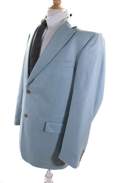 Roundtree & Yorke Mens Two Button Notched Lapel Blazer Jacket Blue Silk Size 42R