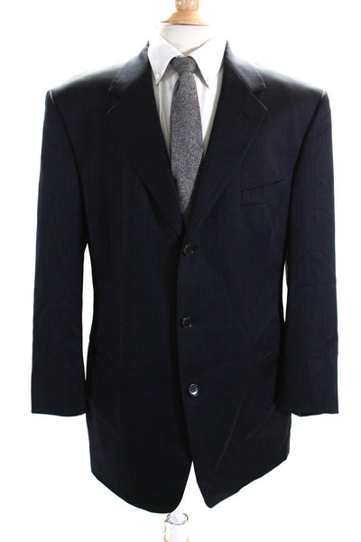 Pierre Cardin Mens Three Button Notched Lapel Pinstriped Blazer Jacket Blue 44R