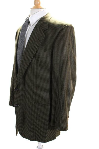 Hickey Freeman Mens Two Button Notched Lapel Houndstooth Blazer Jacket Brown 44R