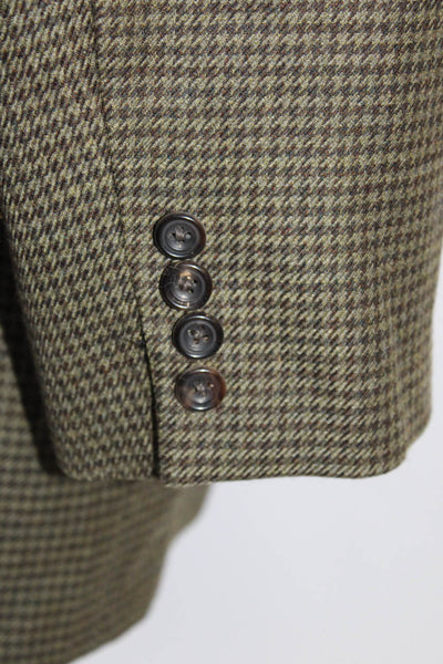 Hickey Freeman Mens Two Button Notched Lapel Houndstooth Blazer Jacket Brown 44R