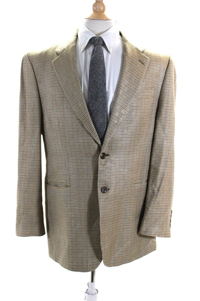 Lauren Ralph Lauren Mens Two Button Silk Houndstooth Blazer Jacket Brown 40R