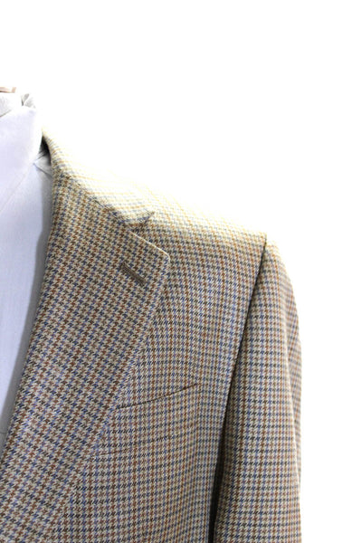 Lauren Ralph Lauren Mens Two Button Silk Houndstooth Blazer Jacket Brown 40R