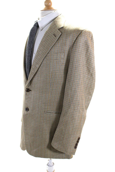 Lauren Ralph Lauren Mens Two Button Silk Houndstooth Blazer Jacket Brown 40R