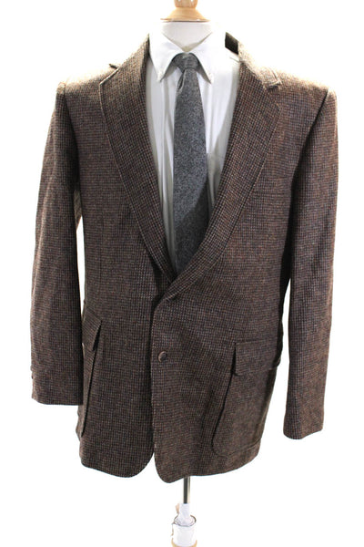 Haggar Mens Two Button Notched Lapel Blazer Jacket Brown Wool Size 44R