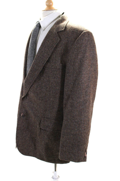 Haggar Mens Two Button Notched Lapel Blazer Jacket Brown Wool Size 44R