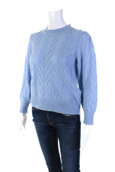 Joie Womens High Neck Cable Knit Pullover Sweater Light Blue Size Medium