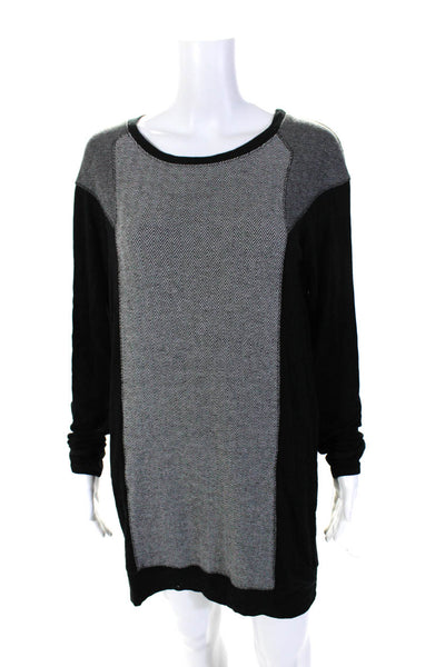 Michael Stars Womens Long Sleeve Herringbone Jersey Shift Dress Black Gray Large