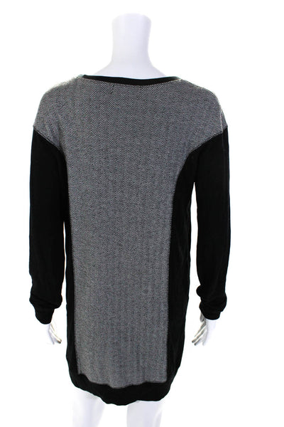 Michael Stars Womens Long Sleeve Herringbone Jersey Shift Dress Black Gray Large