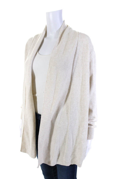 Repeat Womens Open Front Knit Cardigan Sweater Beige Cotton Size Medium