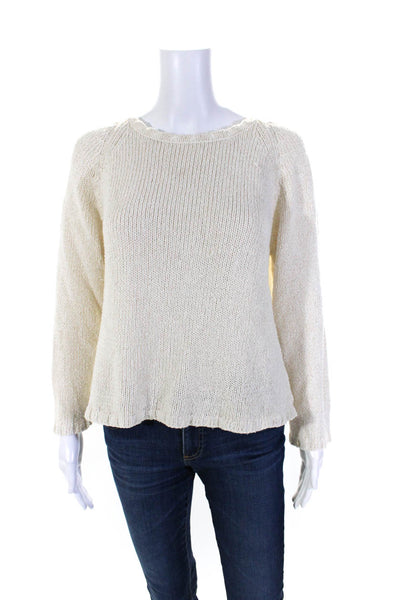 Poles Womens Long Sleeve Oversized Scoop Neck Sweater White Cotton Size Large