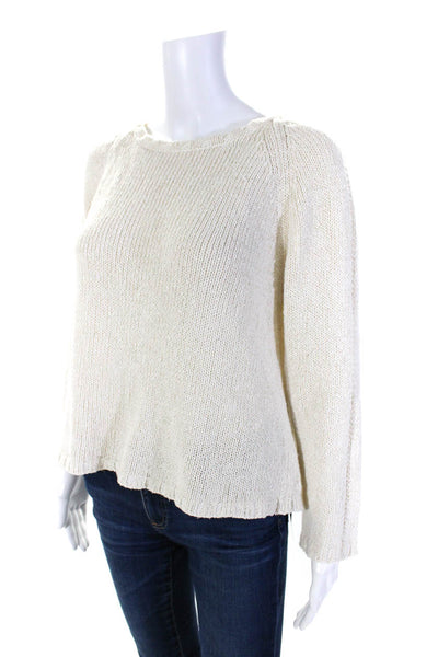 Poles Womens Long Sleeve Oversized Scoop Neck Sweater White Cotton Size Large