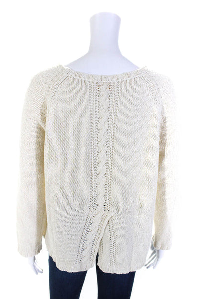 Poles Womens Long Sleeve Oversized Scoop Neck Sweater White Cotton Size Large