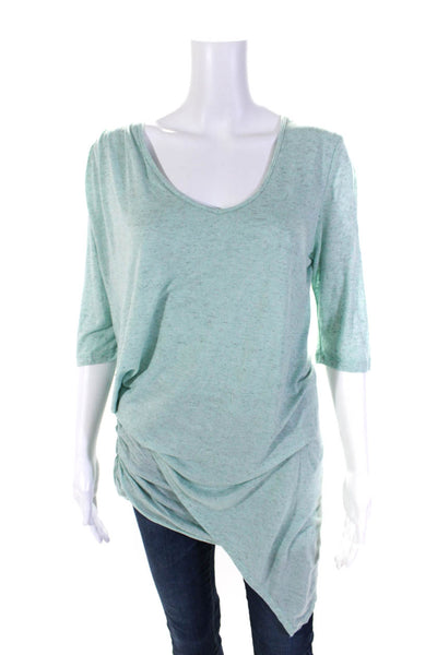 Lola And Sophie Womens Half Sleeve V Neck Ruched Shirt Green Size Medium