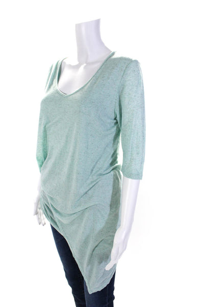 Lola And Sophie Womens Half Sleeve V Neck Ruched Shirt Green Size Medium