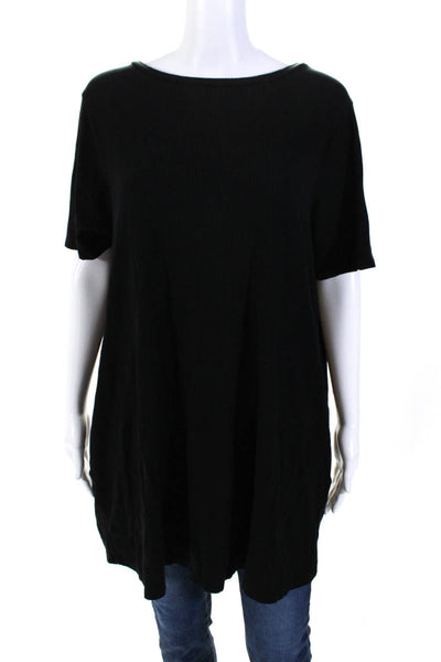 Reformation Womens Ribbed Knit Short Sleeve Round Neck Tunic Shirt Black Size 1X
