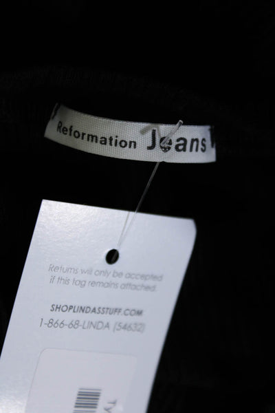 Reformation Womens Ribbed Knit Short Sleeve Round Neck Tunic Shirt Black Size 1X