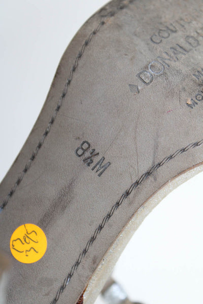 Donald J Pliner Women's Square Toe Cone Heels Embellish Sandals Silver Size 8.5