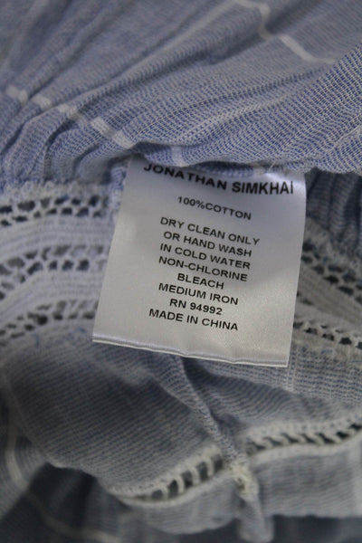 Jonathan Simkhai Womens Blue Cotton Checker Long Sleeve Blouse Top Size S