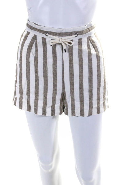 Majorelle Womens Brown White Striped Linen Drawstring Casual Shorts Size S