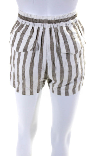 Majorelle Womens Brown White Striped Linen Drawstring Casual Shorts Size S