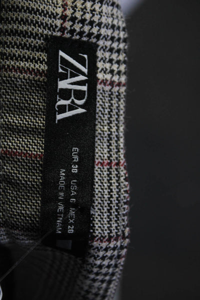 Zara Womens Gray Red Glen Plaid High Rise Straight Leg Trouser Pants Size 6