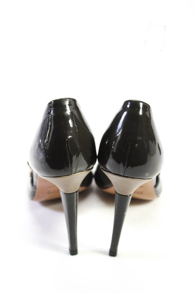 Boss Hugo Boss Womens Patent Leather D'Orsay High Heels Gray-Green Beige Size 7
