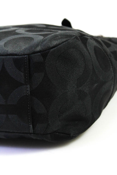 Coach Women's Signature Canvas Patent Zip Leather Shoulder Bag Black