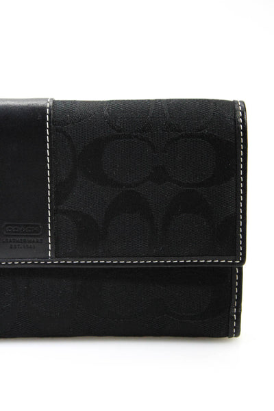 Coach Women's Leather Canvas CC Logo Snap Trifold Wallet Black