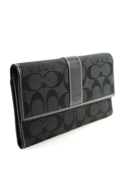 Coach Women's Leather Canvas CC Logo Snap Trifold Wallet Black