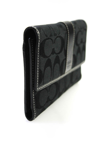 Coach Women's Leather Canvas CC Logo Snap Trifold Wallet Black