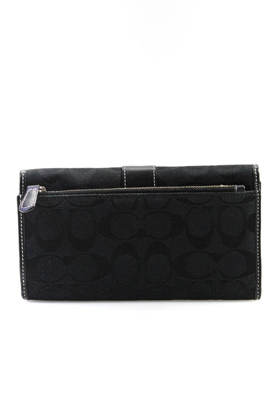 Coach Women's Leather Canvas CC Logo Snap Trifold Wallet Black