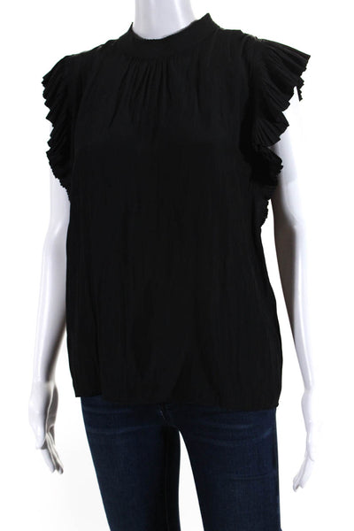 Frame Womens Pleated Cap Sleeved Relaxed Fit High Neck Blouse Black Size XL