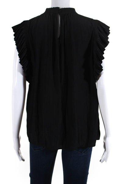 Frame Womens Pleated Cap Sleeved Relaxed Fit High Neck Blouse Black Size XL